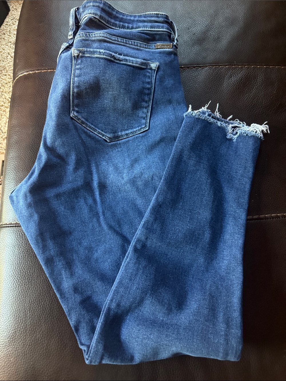 KanCan Dark Blue Frayed Hem Ankle Jeans